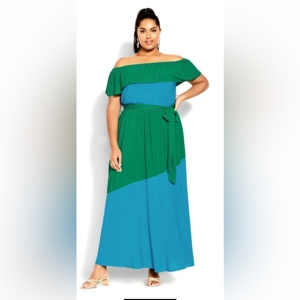 City Chic Green and Teal Off-Shoulder Maxi Dress
